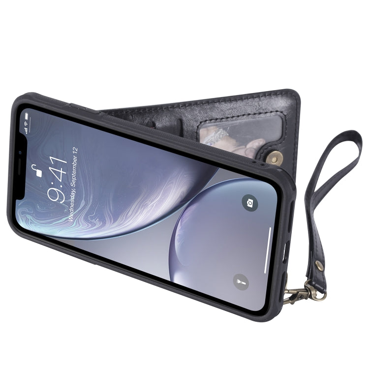 For iPhone XS Max Vertical Flip Shockproof Leather Protective Case with Short Rope, Support Card Slots & Bracket & Photo Holder & Wallet Function