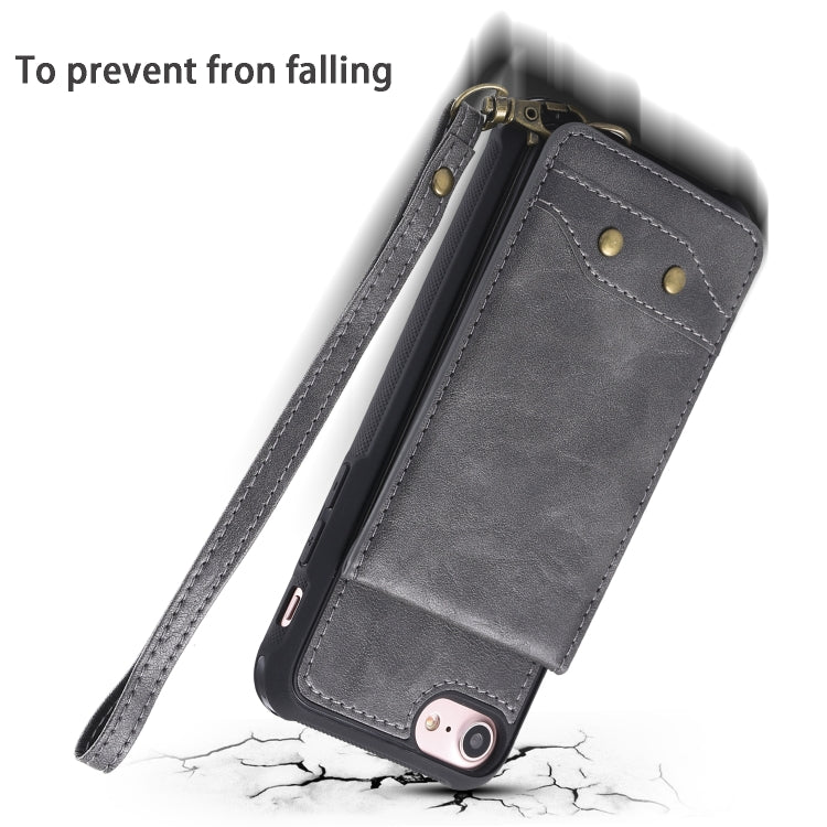 For iPhone 6 Vertical Flip Shockproof Leather Protective Case with Short Rope, Support Card Slots & Bracket & Photo Holder & Wallet Function