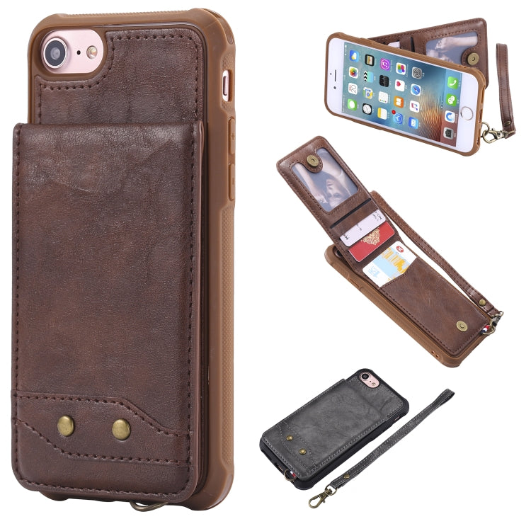 For iPhone SE 2022 / SE 2020 / 8 / 7 Vertical Flip Shockproof Leather Protective Case with Short Rope, Support Card Slots & Bracket & Photo Holder & Wallet Function