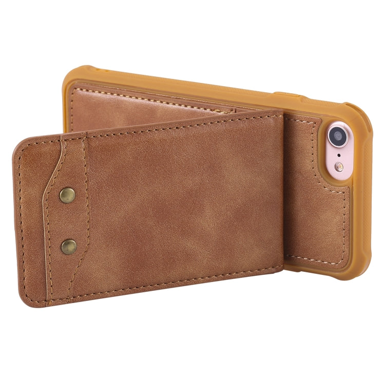 For iPhone SE 2022 / SE 2020 / 8 / 7 Vertical Flip Shockproof Leather Protective Case with Short Rope, Support Card Slots & Bracket & Photo Holder & Wallet Function