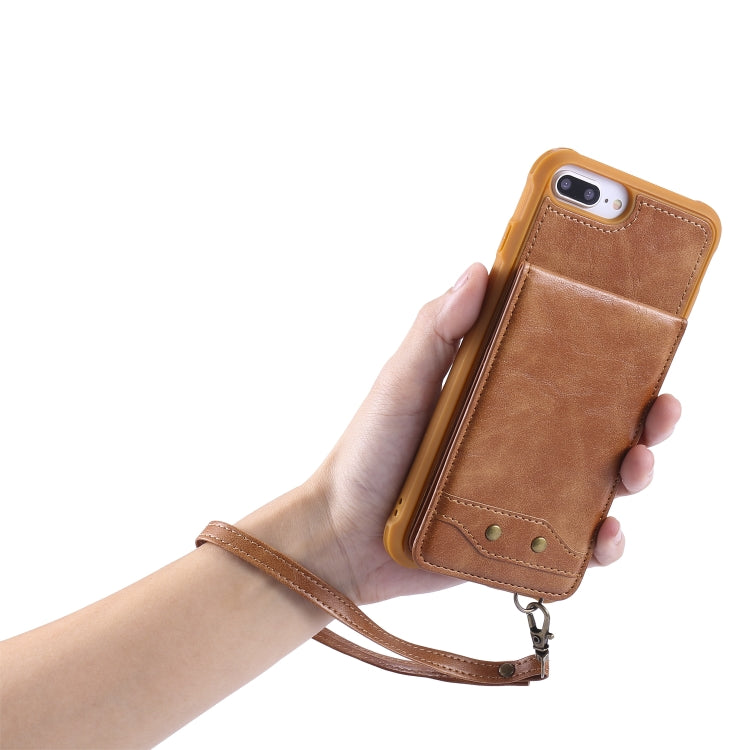 For iPhone 6 Plus Vertical Flip Shockproof Leather Protective Case with Short Rope, Support Card Slots & Bracket & Photo Holder & Wallet Function