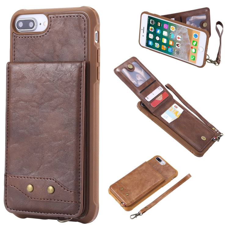 For iPhone 8 Plus / 7 Plus Vertical Flip Shockproof Leather Protective Case with Short Rope, Support Card Slots & Bracket & Photo Holder & Wallet Function