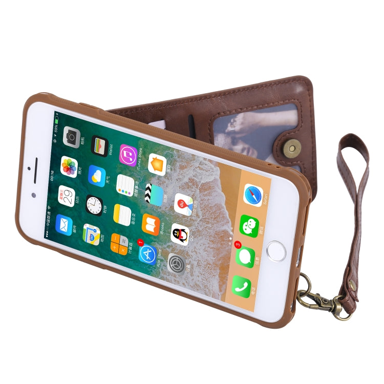 For iPhone 8 Plus / 7 Plus Vertical Flip Shockproof Leather Protective Case with Short Rope, Support Card Slots & Bracket & Photo Holder & Wallet Function