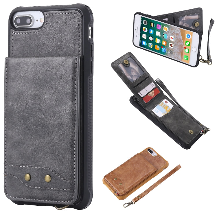 For iPhone 8 Plus / 7 Plus Vertical Flip Shockproof Leather Protective Case with Short Rope, Support Card Slots & Bracket & Photo Holder & Wallet Function