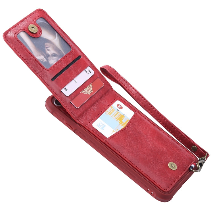 For iPhone 8 Plus / 7 Plus Vertical Flip Shockproof Leather Protective Case with Short Rope, Support Card Slots & Bracket & Photo Holder & Wallet Function