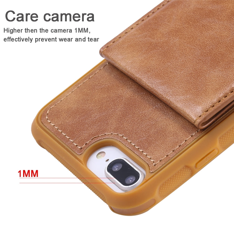 For iPhone 8 Plus / 7 Plus Vertical Flip Shockproof Leather Protective Case with Short Rope, Support Card Slots & Bracket & Photo Holder & Wallet Function