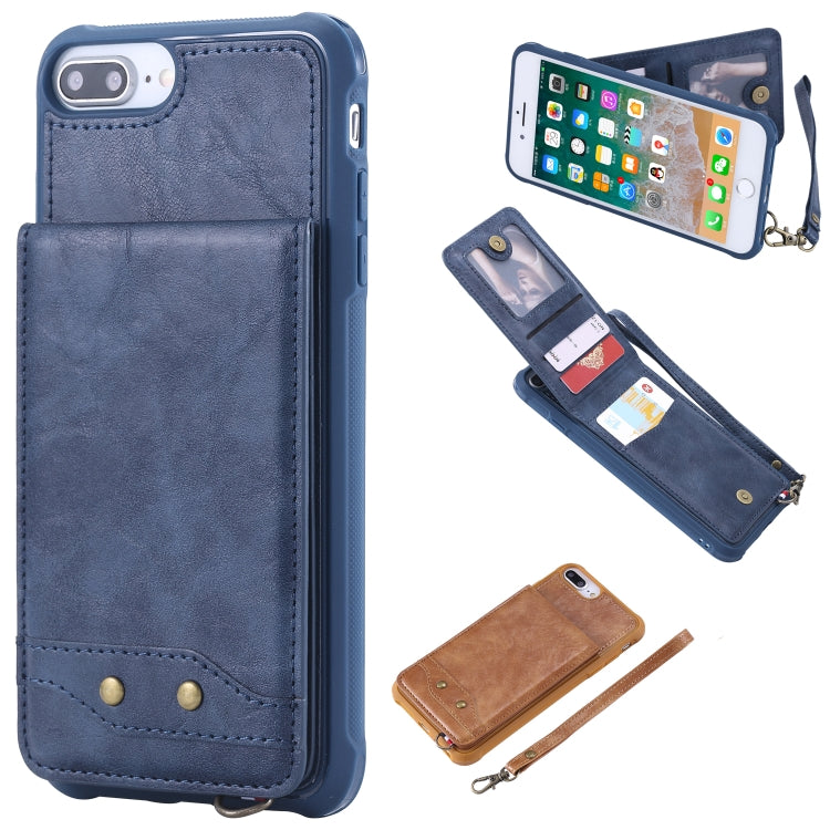 For iPhone 8 Plus / 7 Plus Vertical Flip Shockproof Leather Protective Case with Short Rope, Support Card Slots & Bracket & Photo Holder & Wallet Function