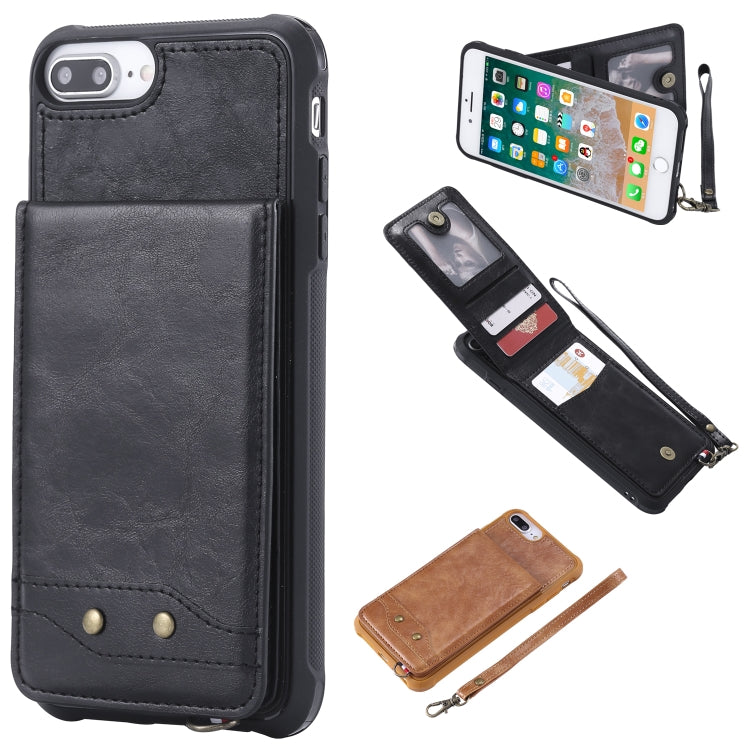 For iPhone 8 Plus / 7 Plus Vertical Flip Shockproof Leather Protective Case with Short Rope, Support Card Slots & Bracket & Photo Holder & Wallet Function