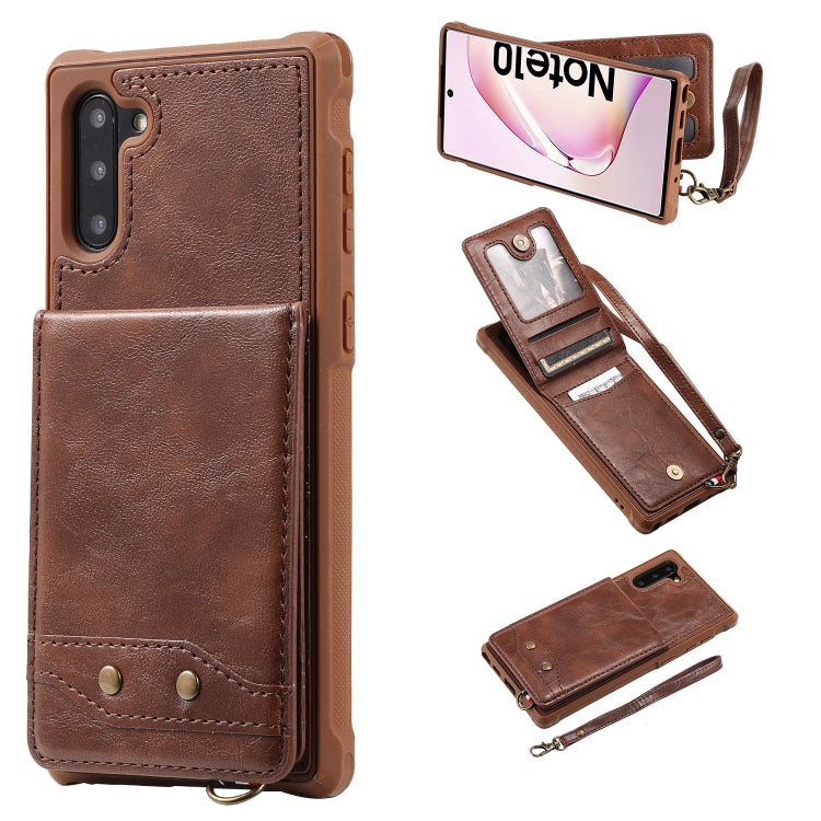 For Galaxy Note 10 Vertical Flip Shockproof Leather Protective Case with Short Rope, Support Card Slots & Bracket & Photo Holder & Wallet Function