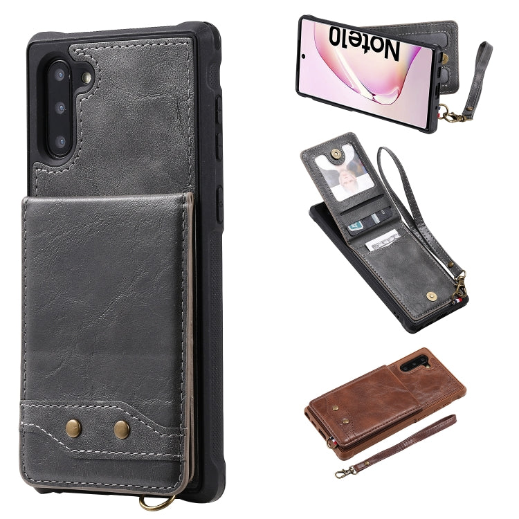 For Galaxy Note 10 Vertical Flip Shockproof Leather Protective Case with Short Rope, Support Card Slots & Bracket & Photo Holder & Wallet Function