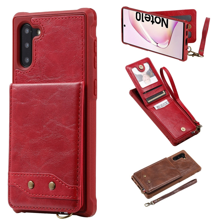 For Galaxy Note 10 Vertical Flip Shockproof Leather Protective Case with Short Rope, Support Card Slots & Bracket & Photo Holder & Wallet Function