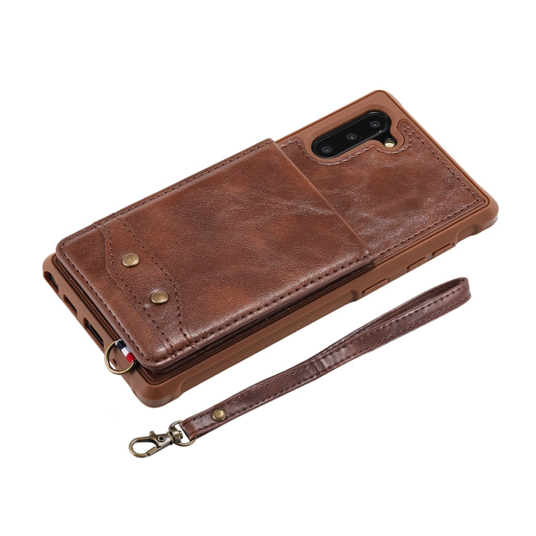For Galaxy Note 10 Vertical Flip Shockproof Leather Protective Case with Short Rope, Support Card Slots & Bracket & Photo Holder & Wallet Function