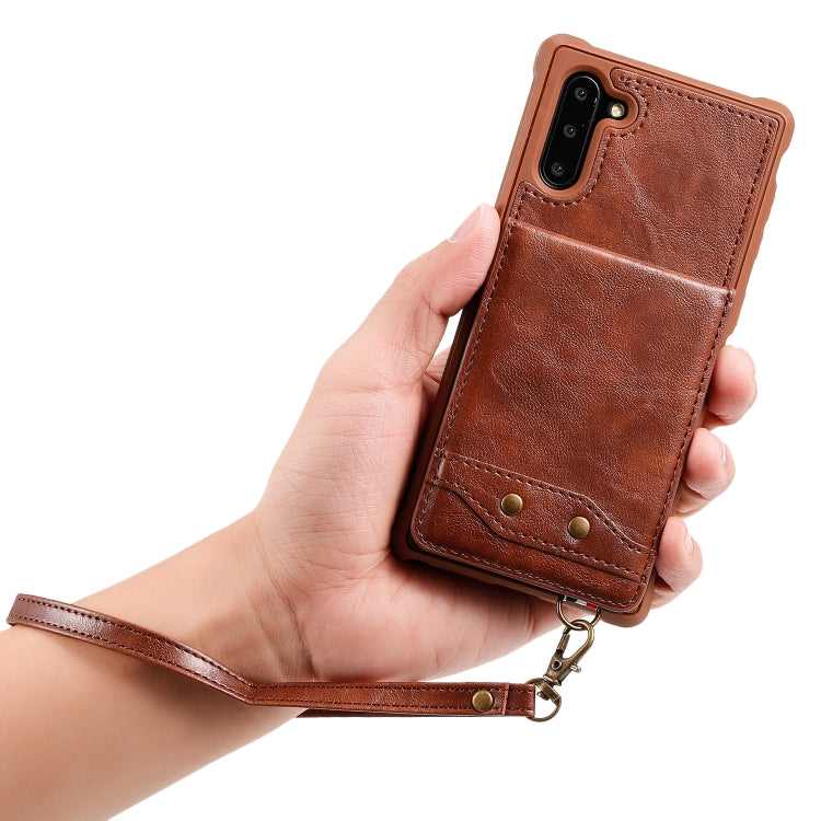 For Galaxy Note 10 Vertical Flip Shockproof Leather Protective Case with Short Rope, Support Card Slots & Bracket & Photo Holder & Wallet Function