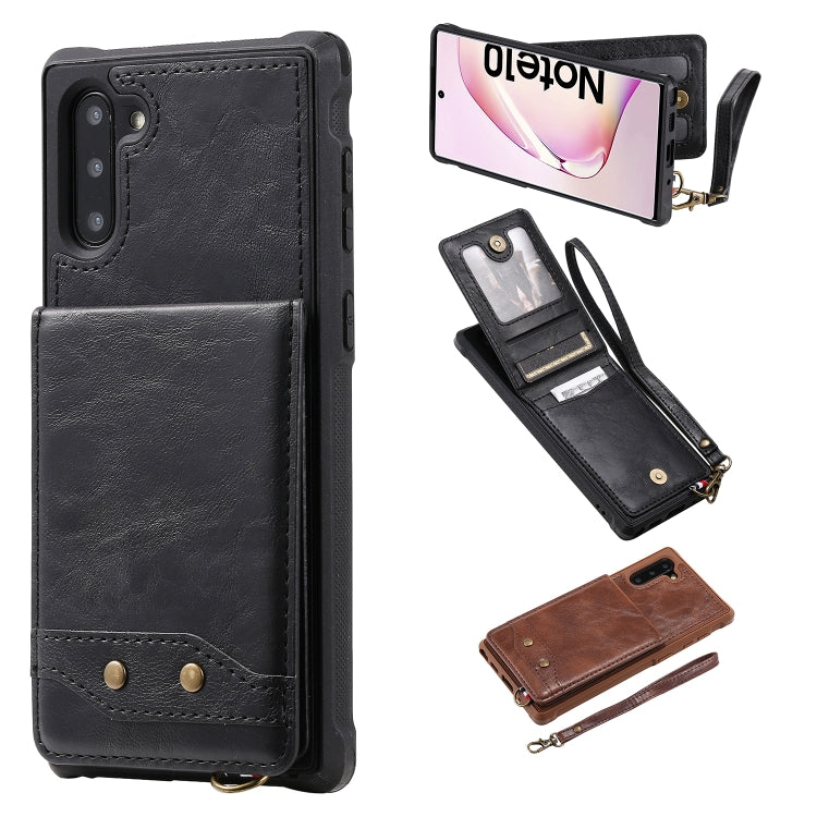 For Galaxy Note 10 Vertical Flip Shockproof Leather Protective Case with Short Rope, Support Card Slots & Bracket & Photo Holder & Wallet Function