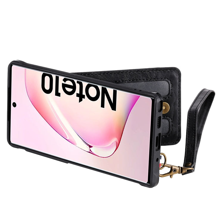 For Galaxy Note 10 Vertical Flip Shockproof Leather Protective Case with Short Rope, Support Card Slots & Bracket & Photo Holder & Wallet Function