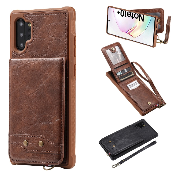 For Galaxy Note 10+ Vertical Flip Shockproof Leather Protective Case with Short Rope, Support Card Slots & Bracket & Photo Holder & Wallet Function