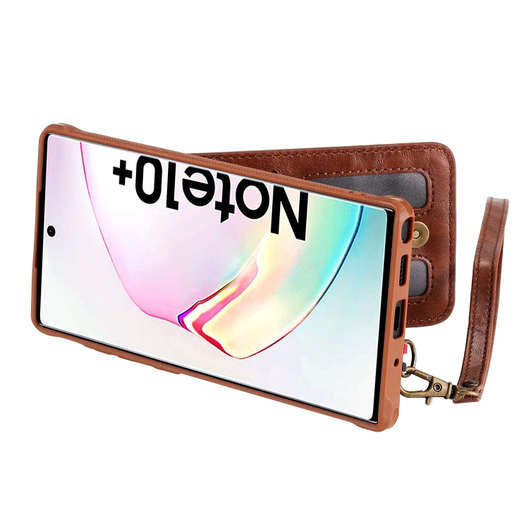 For Galaxy Note 10+ Vertical Flip Shockproof Leather Protective Case with Short Rope, Support Card Slots & Bracket & Photo Holder & Wallet Function
