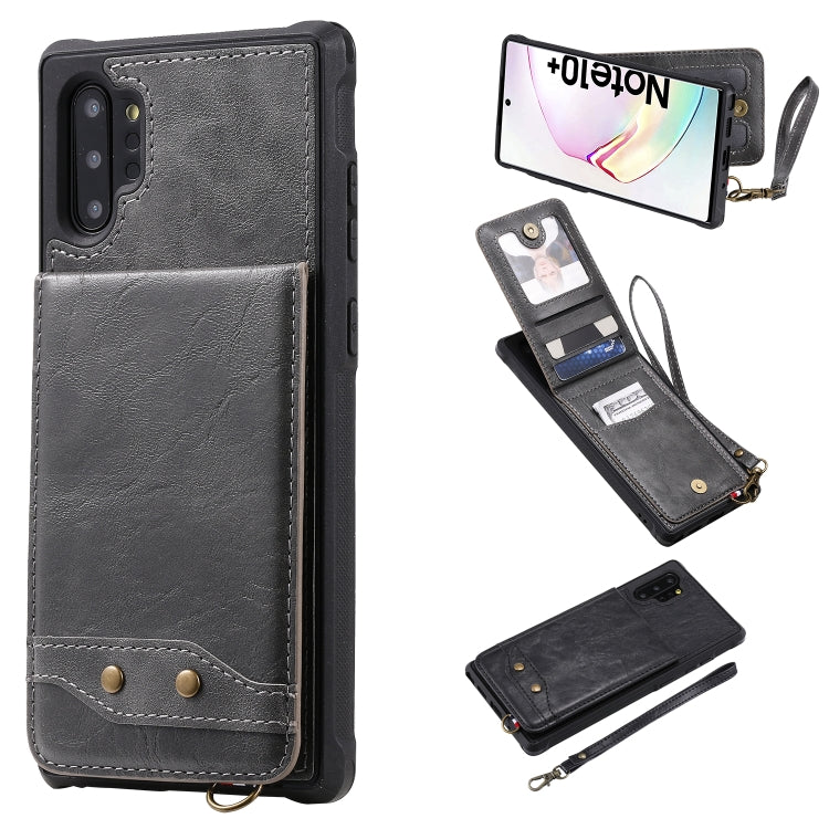 For Galaxy Note 10+ Vertical Flip Shockproof Leather Protective Case with Short Rope, Support Card Slots & Bracket & Photo Holder & Wallet Function