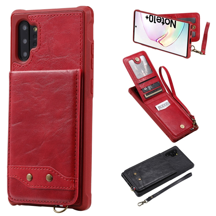 For Galaxy Note 10+ Vertical Flip Shockproof Leather Protective Case with Short Rope, Support Card Slots & Bracket & Photo Holder & Wallet Function