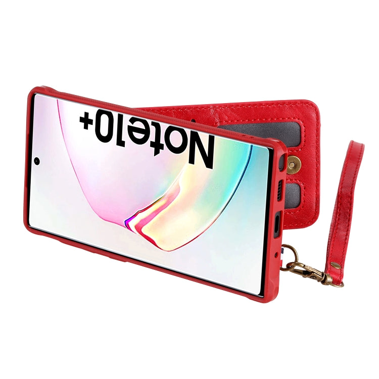 For Galaxy Note 10+ Vertical Flip Shockproof Leather Protective Case with Short Rope, Support Card Slots & Bracket & Photo Holder & Wallet Function