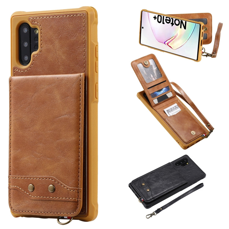 For Galaxy Note 10+ Vertical Flip Shockproof Leather Protective Case with Short Rope, Support Card Slots & Bracket & Photo Holder & Wallet Function