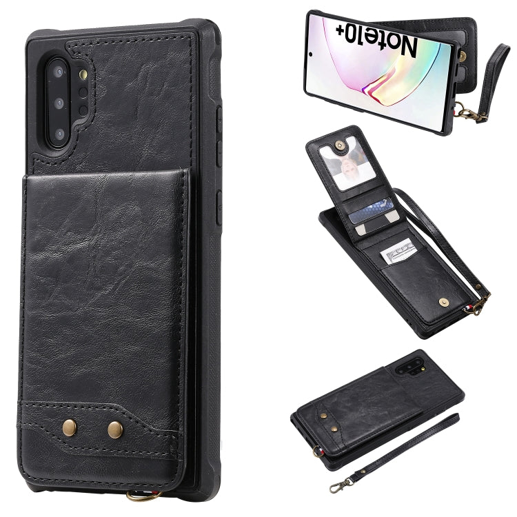 For Galaxy Note 10+ Vertical Flip Shockproof Leather Protective Case with Short Rope, Support Card Slots & Bracket & Photo Holder & Wallet Function