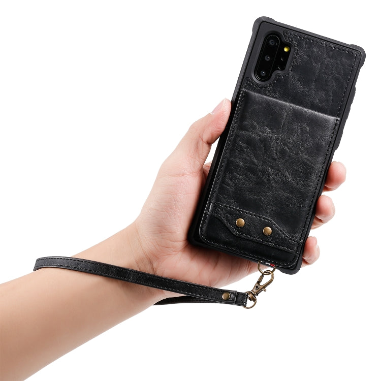 For Galaxy Note 10+ Vertical Flip Shockproof Leather Protective Case with Short Rope, Support Card Slots & Bracket & Photo Holder & Wallet Function