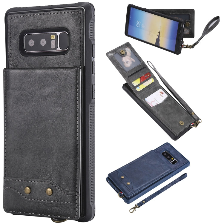 For Galaxy Note 8 Vertical Flip Shockproof Leather Protective Case with Short Rope, Support Card Slots & Bracket & Photo Holder & Wallet Function