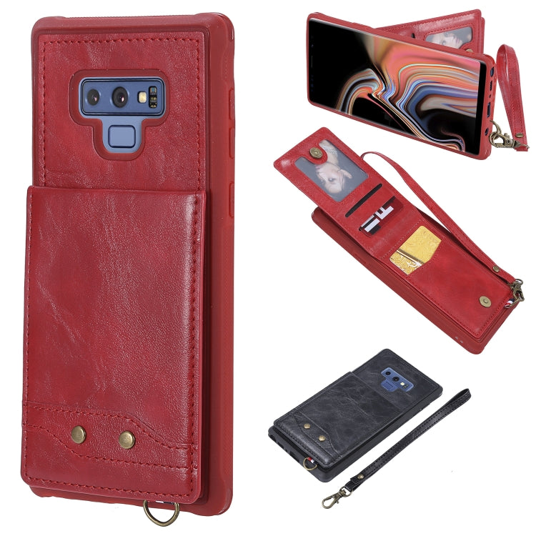 For Galaxy Note 9 Vertical Flip Shockproof Leather Protective Case with Short Rope, Support Card Slots & Bracket & Photo Holder & Wallet Function