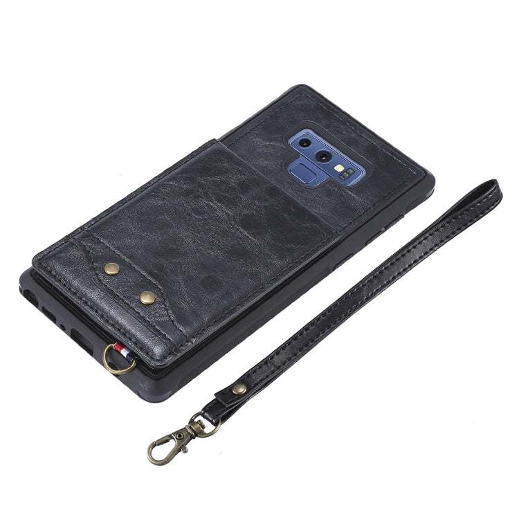 For Galaxy Note 9 Vertical Flip Shockproof Leather Protective Case with Short Rope, Support Card Slots & Bracket & Photo Holder & Wallet Function