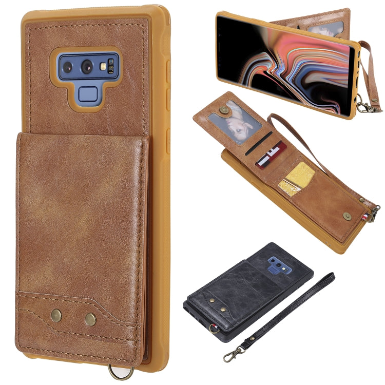 For Galaxy Note 9 Vertical Flip Shockproof Leather Protective Case with Short Rope, Support Card Slots & Bracket & Photo Holder & Wallet Function