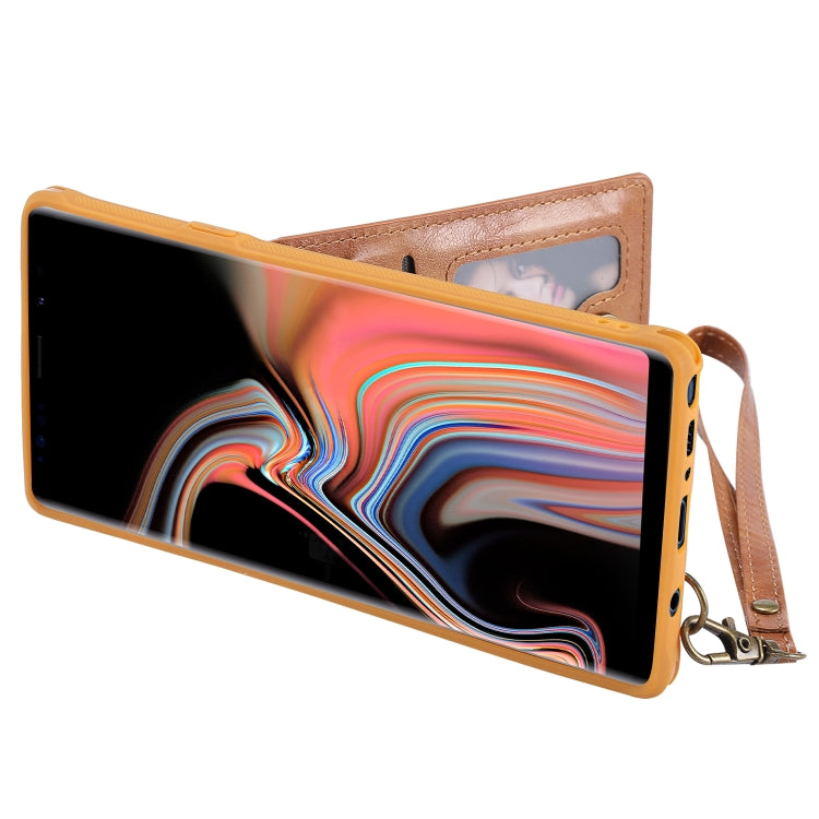 For Galaxy Note 9 Vertical Flip Shockproof Leather Protective Case with Short Rope, Support Card Slots & Bracket & Photo Holder & Wallet Function
