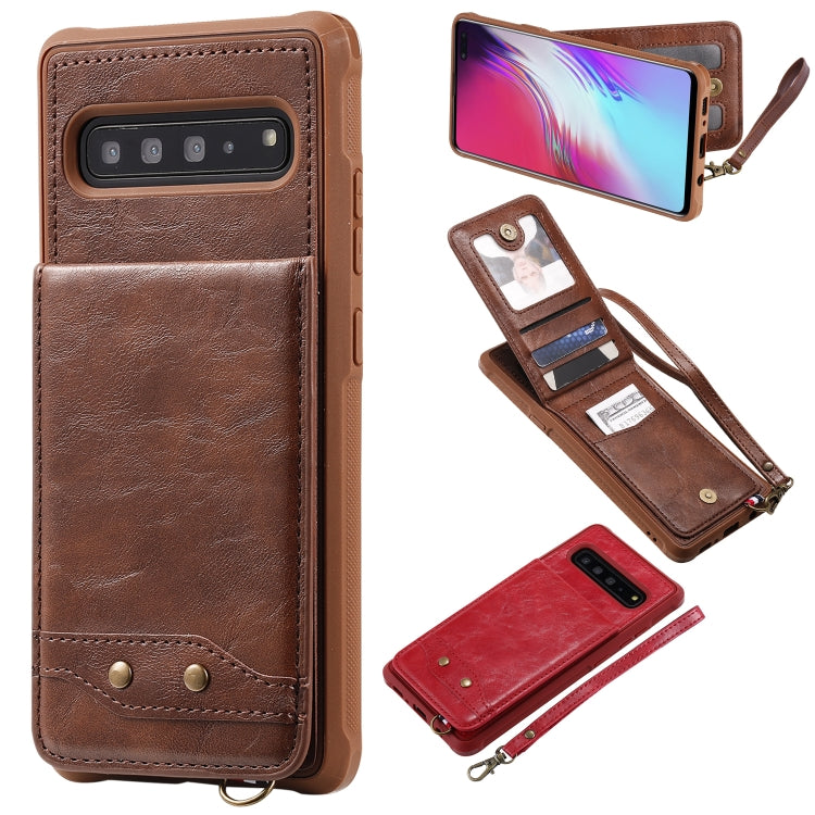 For Galaxy S10 5G Vertical Flip Shockproof Leather Protective Case with Short Rope, Support Card Slots & Bracket & Photo Holder & Wallet Function
