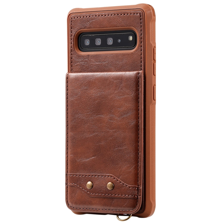 For Galaxy S10 5G Vertical Flip Shockproof Leather Protective Case with Short Rope, Support Card Slots & Bracket & Photo Holder & Wallet Function