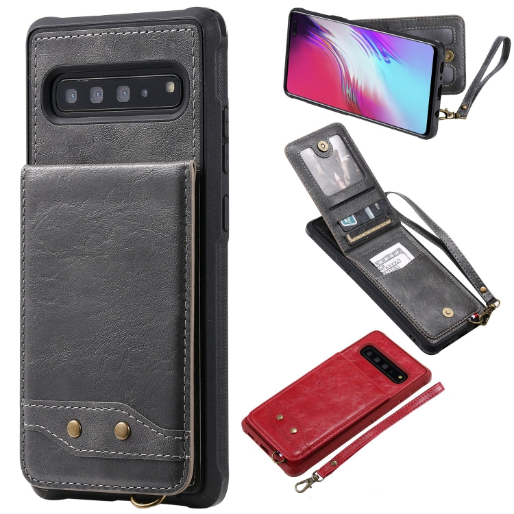For Galaxy S10 5G Vertical Flip Shockproof Leather Protective Case with Short Rope, Support Card Slots & Bracket & Photo Holder & Wallet Function