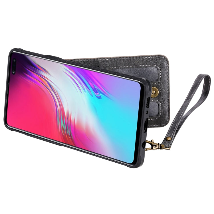 For Galaxy S10 5G Vertical Flip Shockproof Leather Protective Case with Short Rope, Support Card Slots & Bracket & Photo Holder & Wallet Function