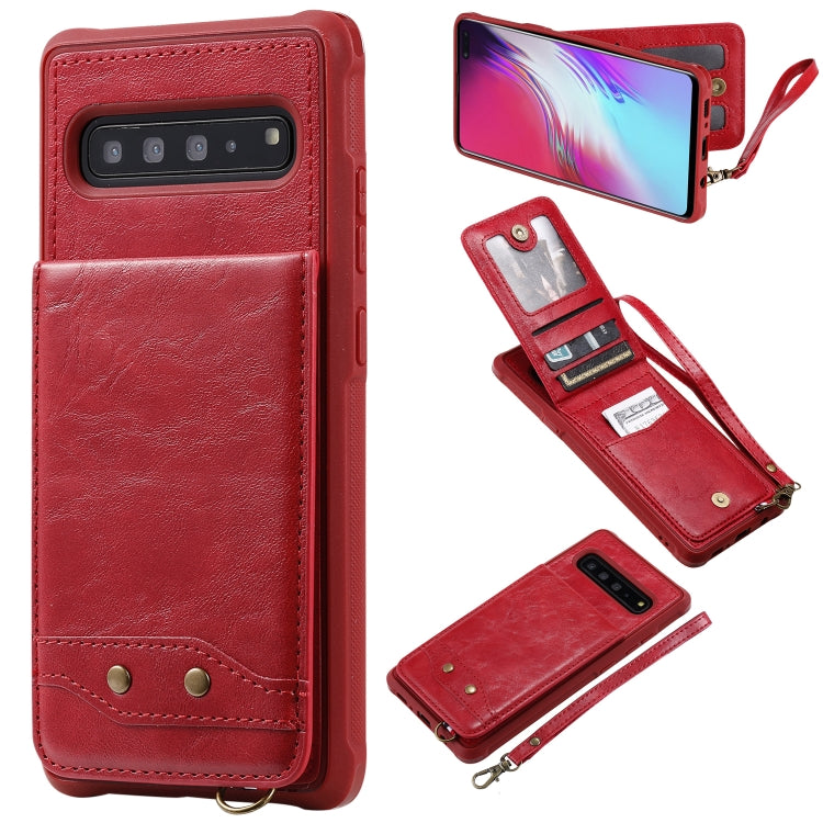 For Galaxy S10 5G Vertical Flip Shockproof Leather Protective Case with Short Rope, Support Card Slots & Bracket & Photo Holder & Wallet Function