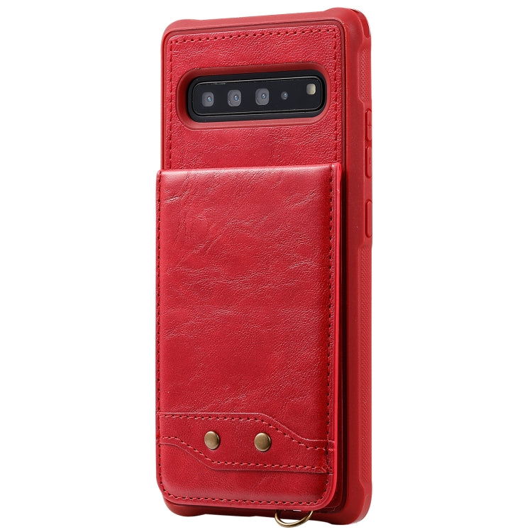 For Galaxy S10 5G Vertical Flip Shockproof Leather Protective Case with Short Rope, Support Card Slots & Bracket & Photo Holder & Wallet Function