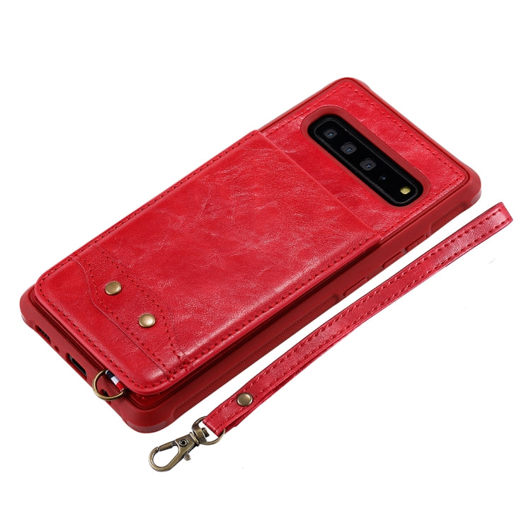 For Galaxy S10 5G Vertical Flip Shockproof Leather Protective Case with Short Rope, Support Card Slots & Bracket & Photo Holder & Wallet Function