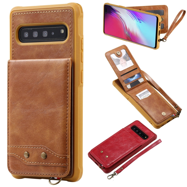 For Galaxy S10 5G Vertical Flip Shockproof Leather Protective Case with Short Rope, Support Card Slots & Bracket & Photo Holder & Wallet Function