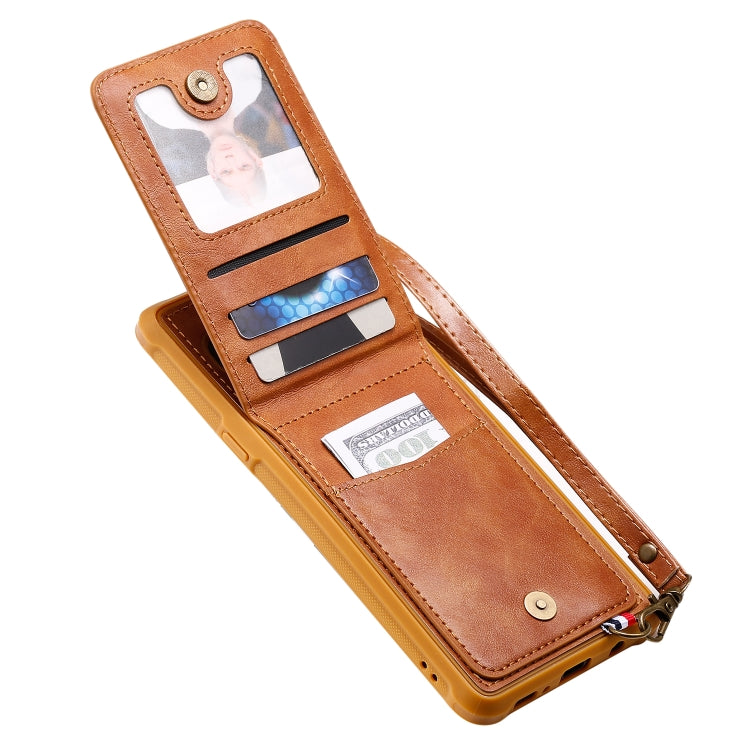 For Galaxy S10 5G Vertical Flip Shockproof Leather Protective Case with Short Rope, Support Card Slots & Bracket & Photo Holder & Wallet Function