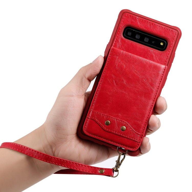 For Galaxy S10 5G Vertical Flip Shockproof Leather Protective Case with Short Rope, Support Card Slots & Bracket & Photo Holder & Wallet Function