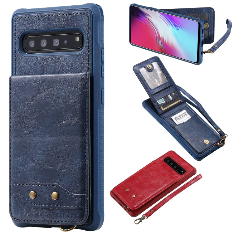 For Galaxy S10 5G Vertical Flip Shockproof Leather Protective Case with Short Rope, Support Card Slots & Bracket & Photo Holder & Wallet Function