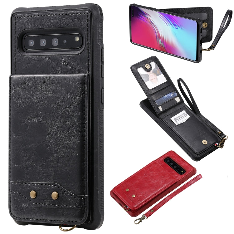 For Galaxy S10 5G Vertical Flip Shockproof Leather Protective Case with Short Rope, Support Card Slots & Bracket & Photo Holder & Wallet Function