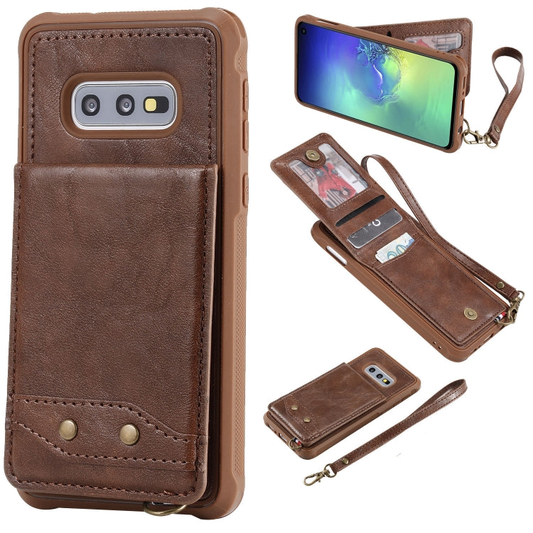 For Galaxy S10e Vertical Flip Shockproof Leather Protective Case with Short Rope, Support Card Slots & Bracket & Photo Holder & Wallet Function