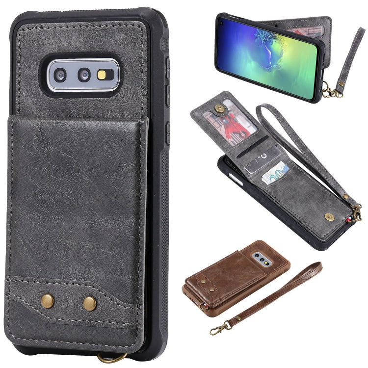 For Galaxy S10e Vertical Flip Shockproof Leather Protective Case with Short Rope, Support Card Slots & Bracket & Photo Holder & Wallet Function