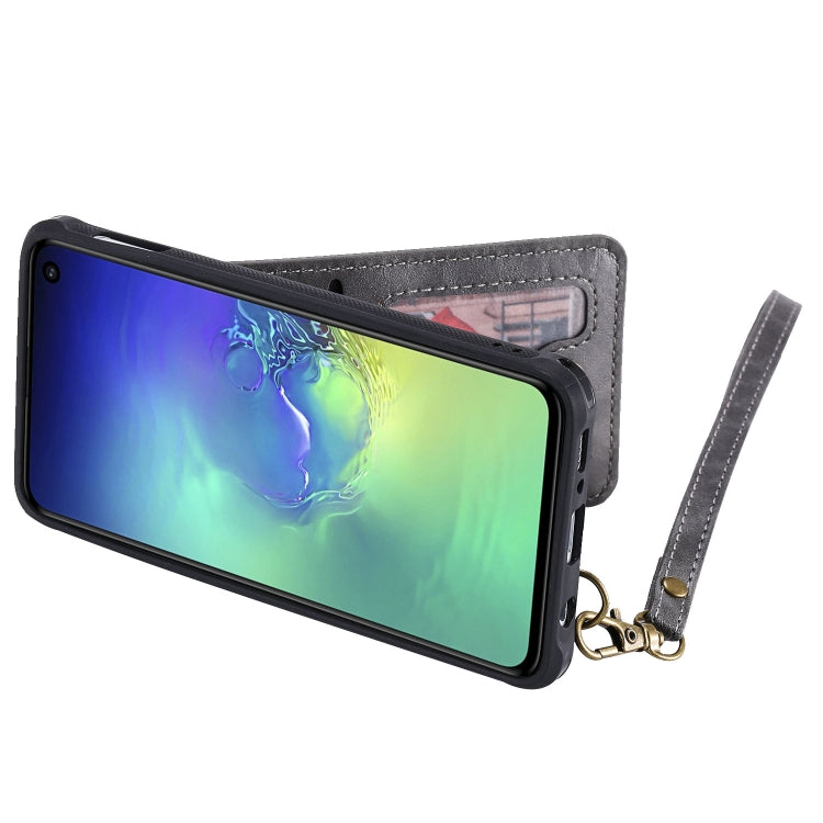 For Galaxy S10e Vertical Flip Shockproof Leather Protective Case with Short Rope, Support Card Slots & Bracket & Photo Holder & Wallet Function
