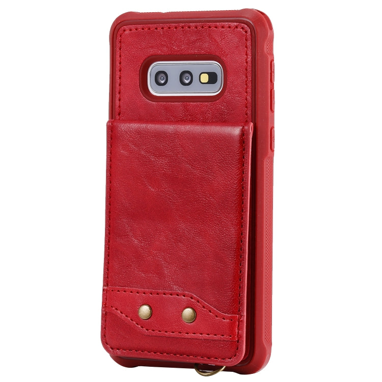 For Galaxy S10e Vertical Flip Shockproof Leather Protective Case with Short Rope, Support Card Slots & Bracket & Photo Holder & Wallet Function