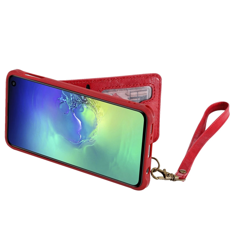 For Galaxy S10e Vertical Flip Shockproof Leather Protective Case with Short Rope, Support Card Slots & Bracket & Photo Holder & Wallet Function