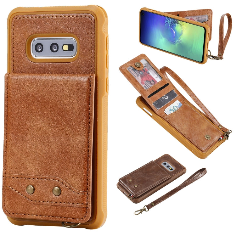 For Galaxy S10e Vertical Flip Shockproof Leather Protective Case with Short Rope, Support Card Slots & Bracket & Photo Holder & Wallet Function
